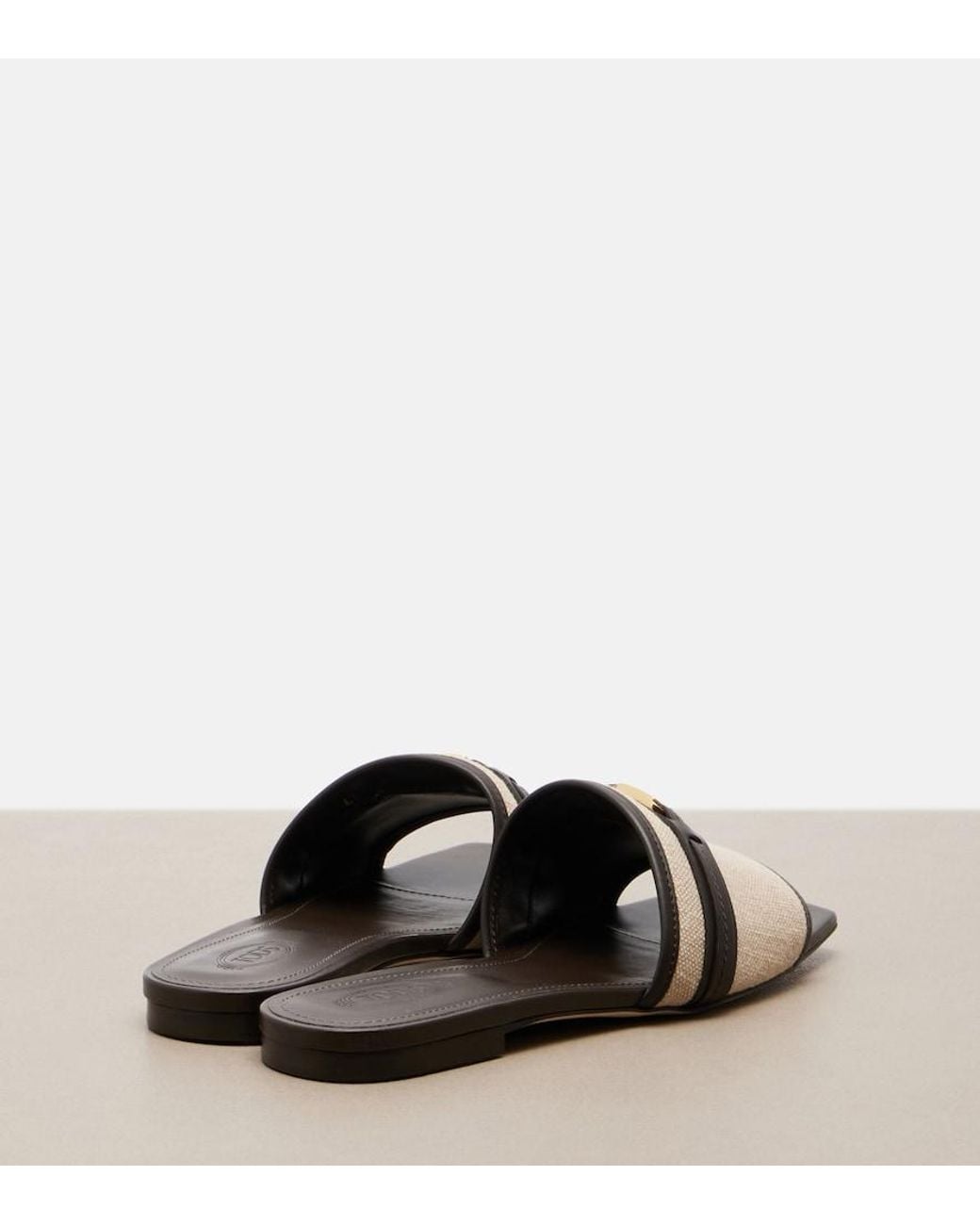 Tod's Brown Leather-Trimmed Raffia Slides