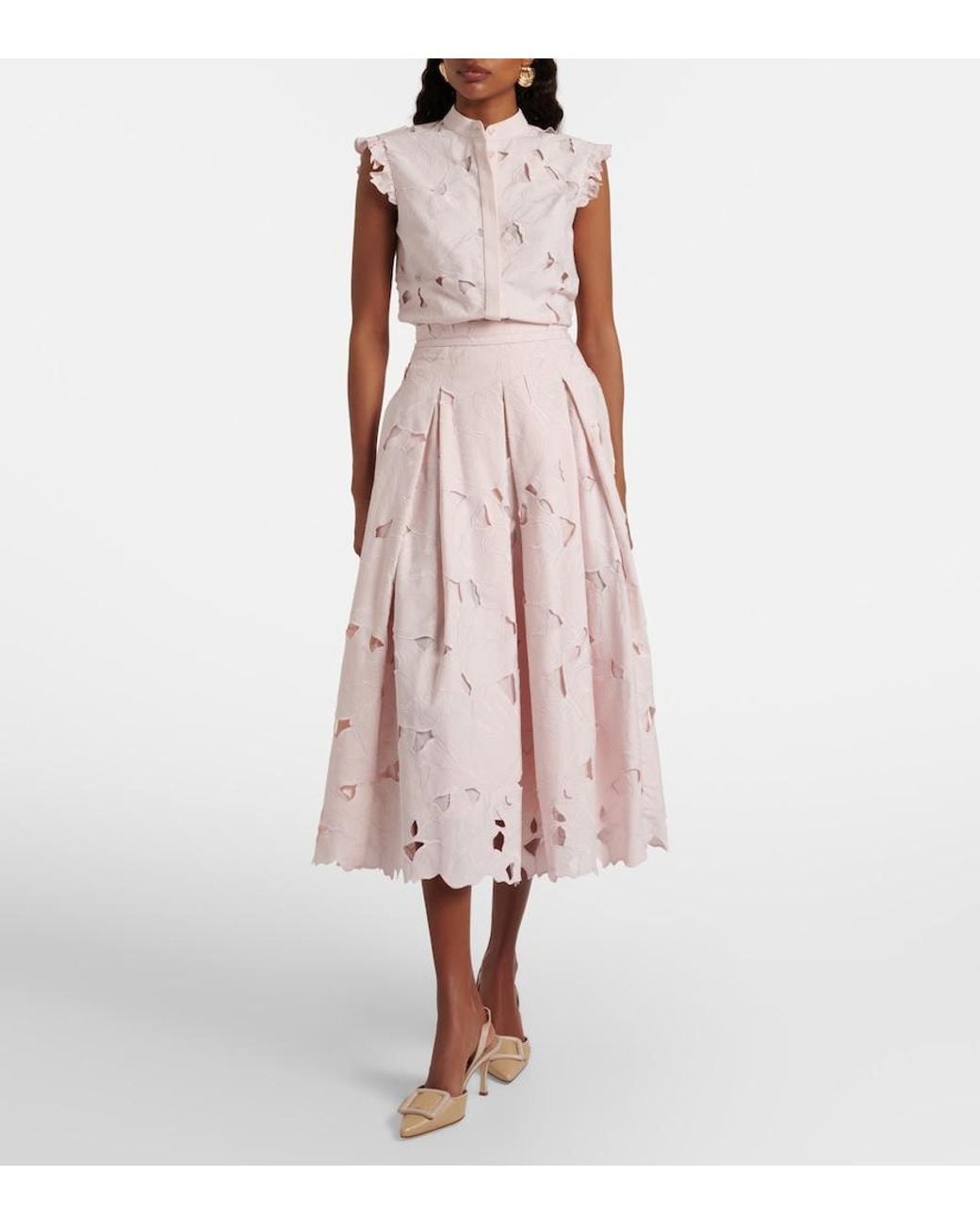 Erdem Pink Cutout Floral Pleated Midi Skirt
