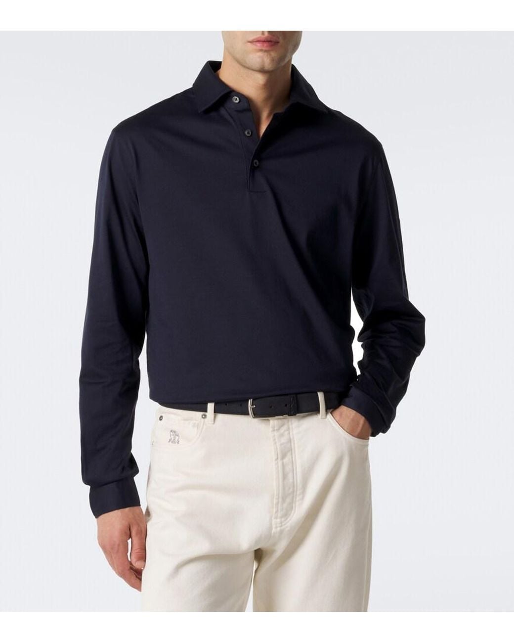 Thom Sweeney Blue Cotton Jersey Polo Shirt for men