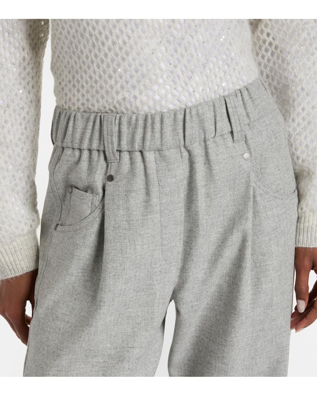 Brunello Cucinelli Gray Cropped Wool And Cashmere Straight Pants