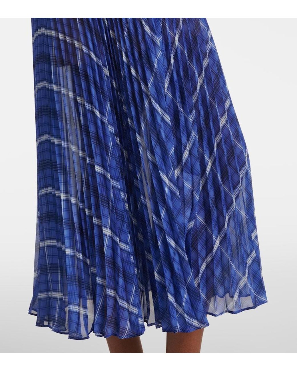 Self-Portrait Blue Belted Checked Chiffon Midi Dress