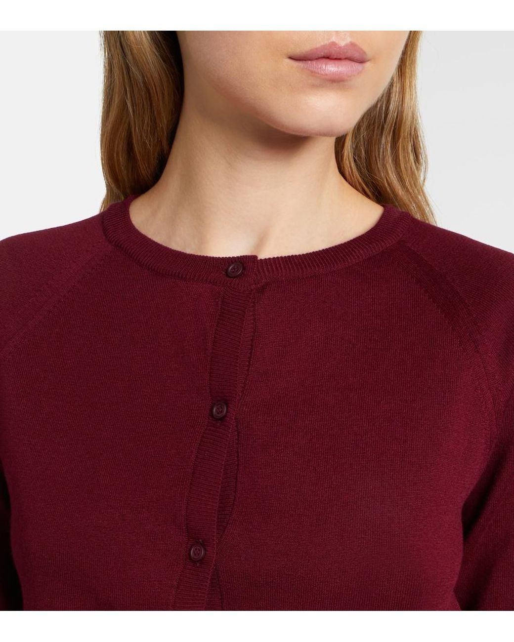 Max Mara Red Cropped Cotton, Silk, And Cashmere Cardigan
