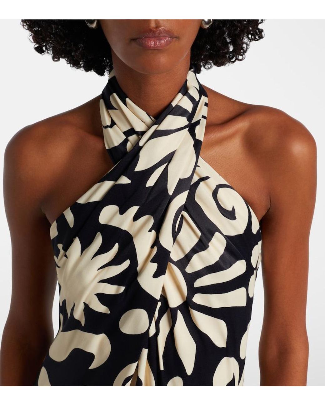 Cala De La Cruz White Oliviera Printed Halterneck Maxi Dress