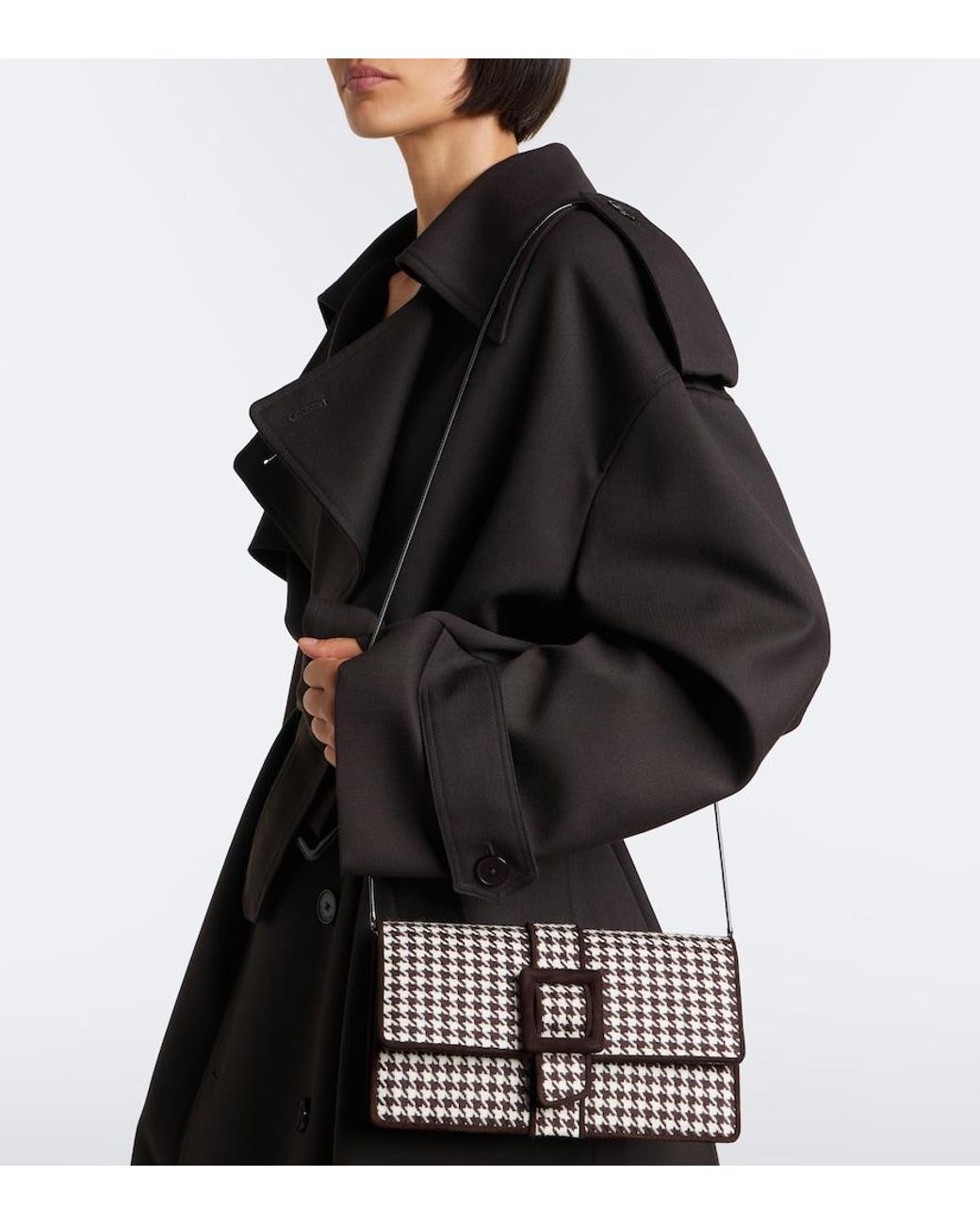 Manolo Blahnik Black Maycap Houndstooth Clutch