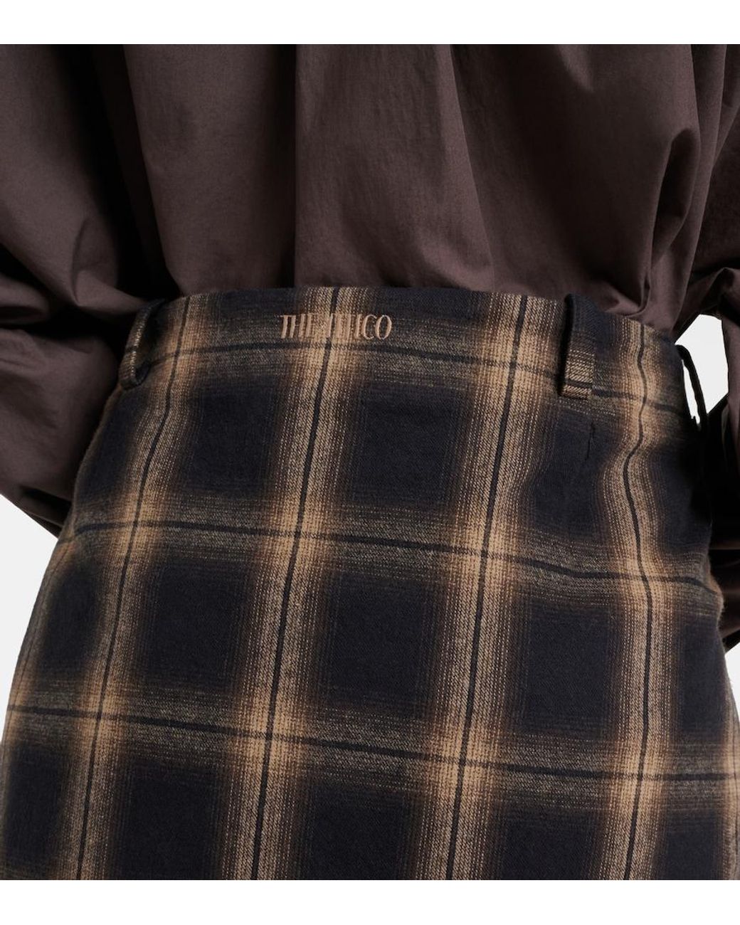 The Attico Black Plaid Pleated Cotton Midi Skirt