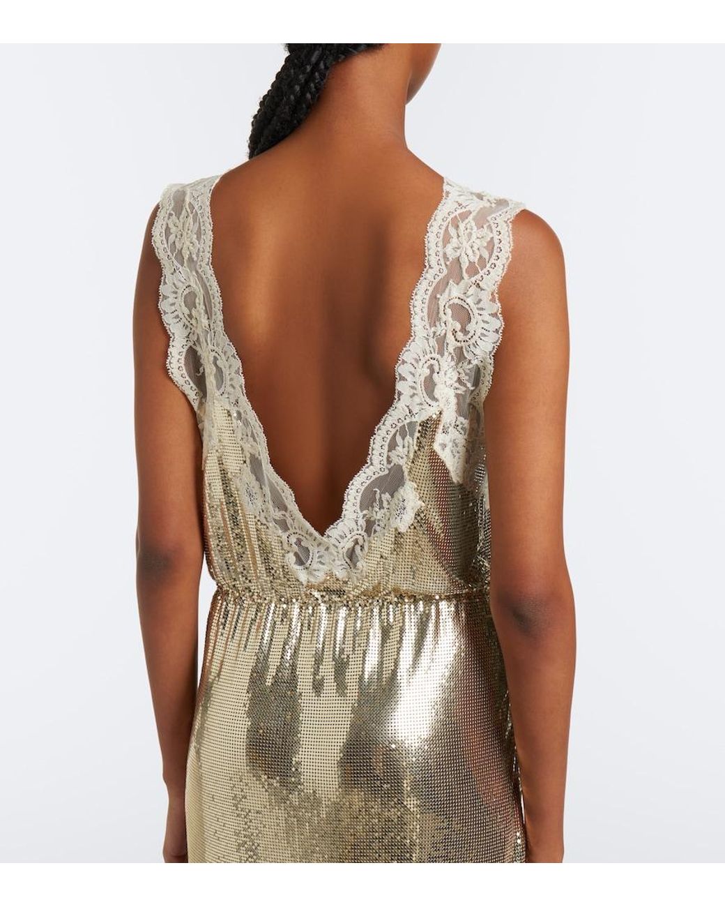 Rabanne Gray Lace-Trimmed Chainmail Midi Dress