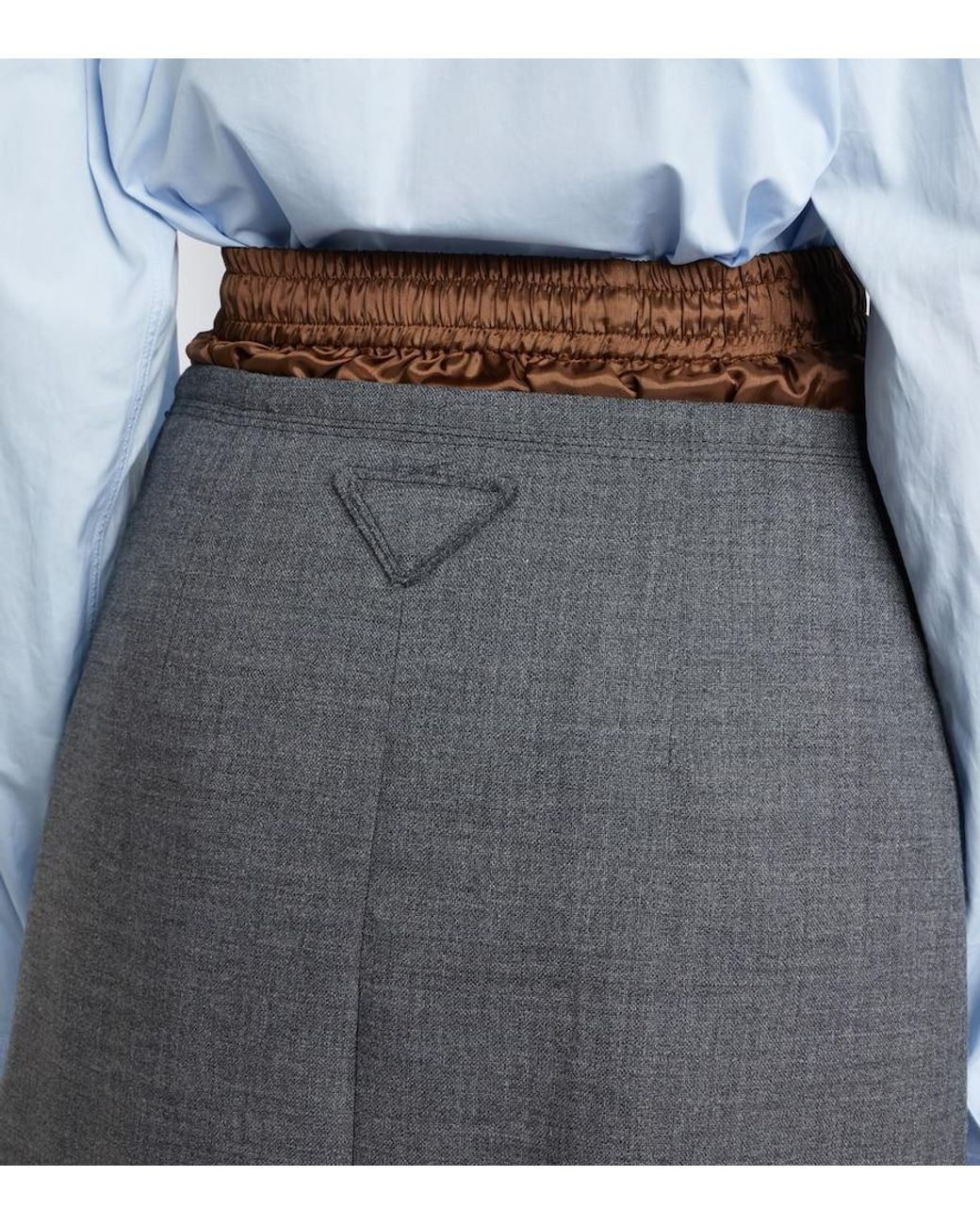 Prada Gray Layered Pleated Wool Midi Skirt