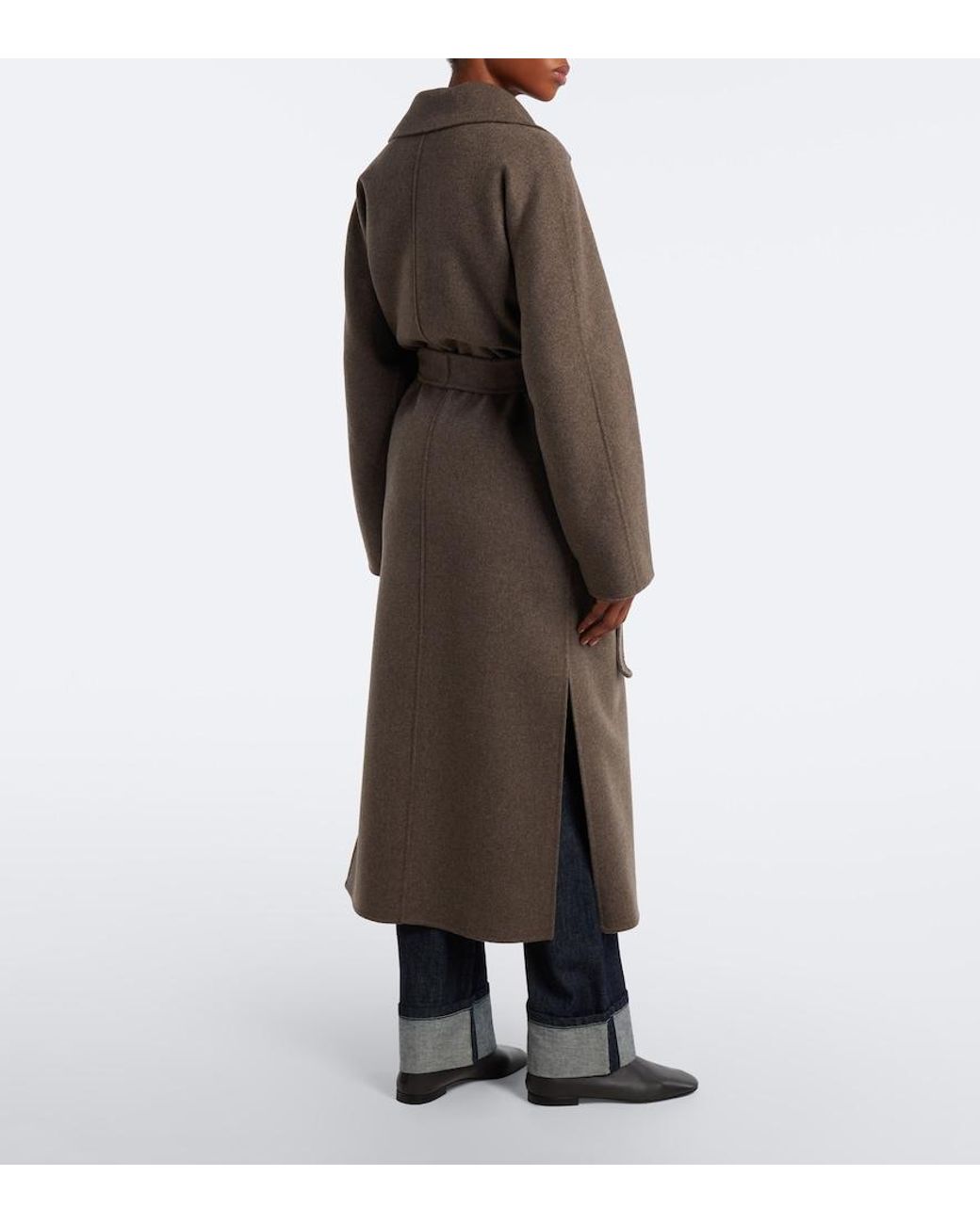Max Mara Brown Scarf-Detail Virgin Wool Wrap Coat
