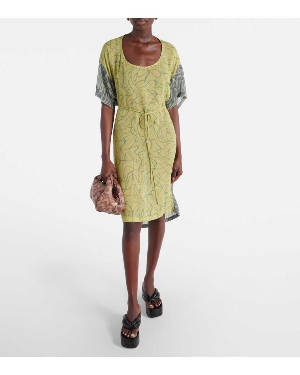 Dries Van Noten Green Printed Georgette Minidress