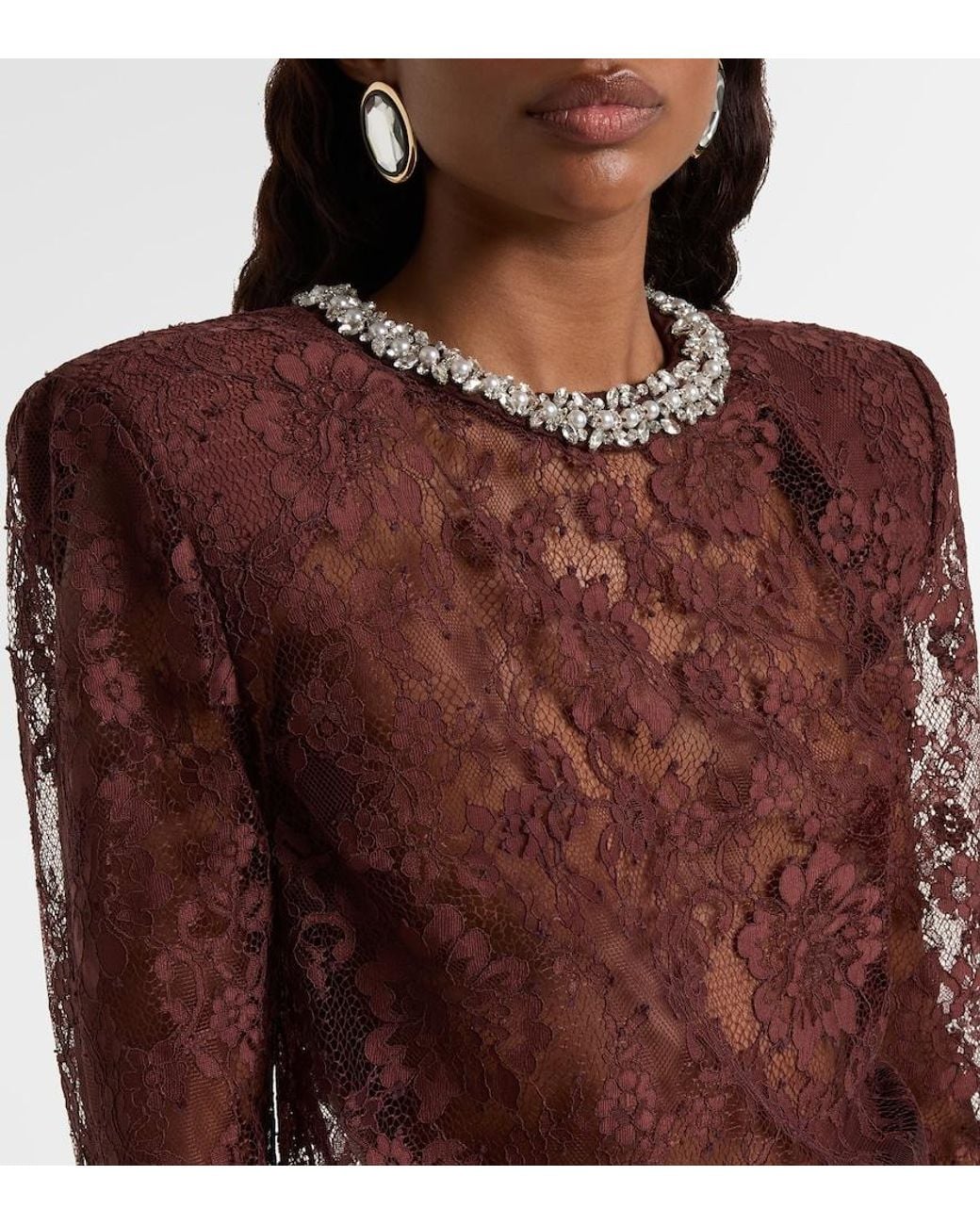 Self-Portrait Purple Embellished Lace Top