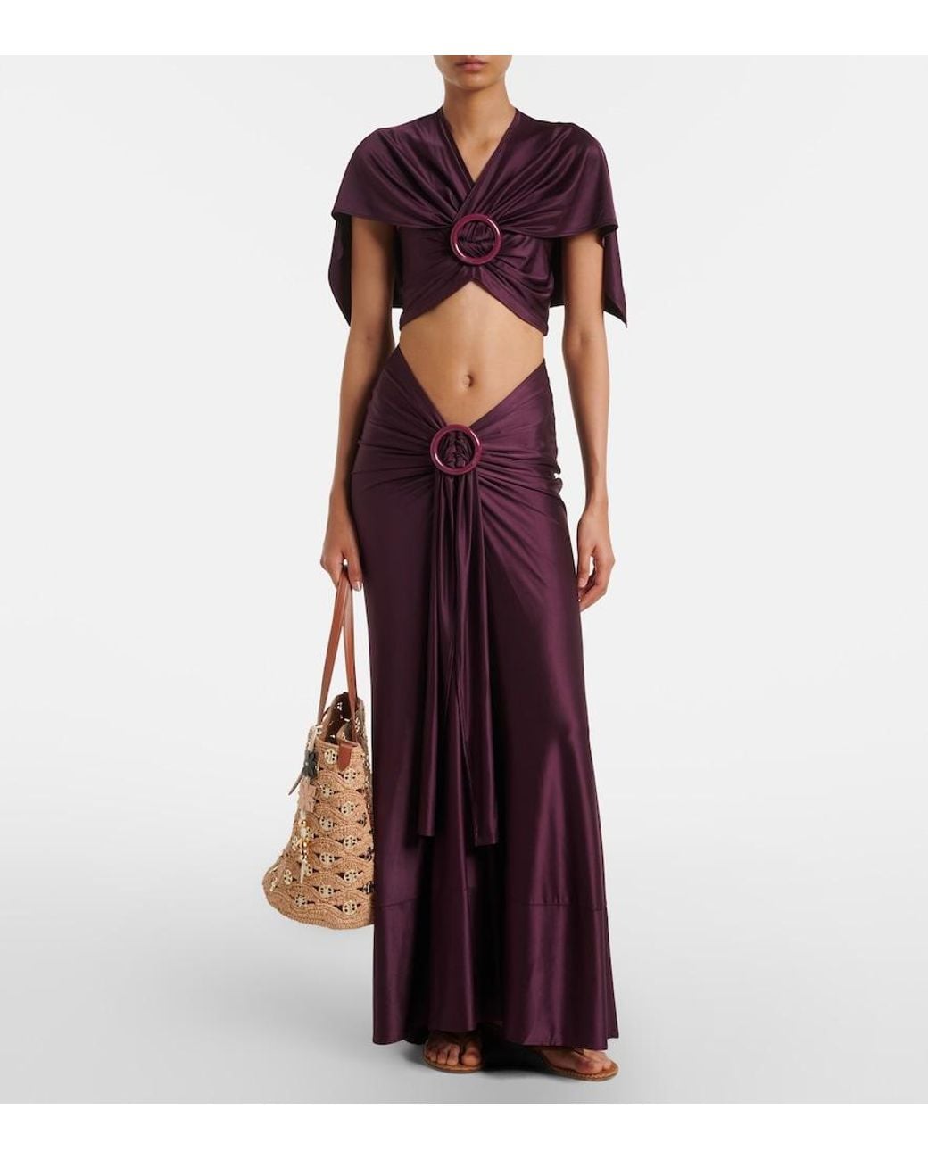 Rabanne Brown Small Embellished Raffia Tote Bag