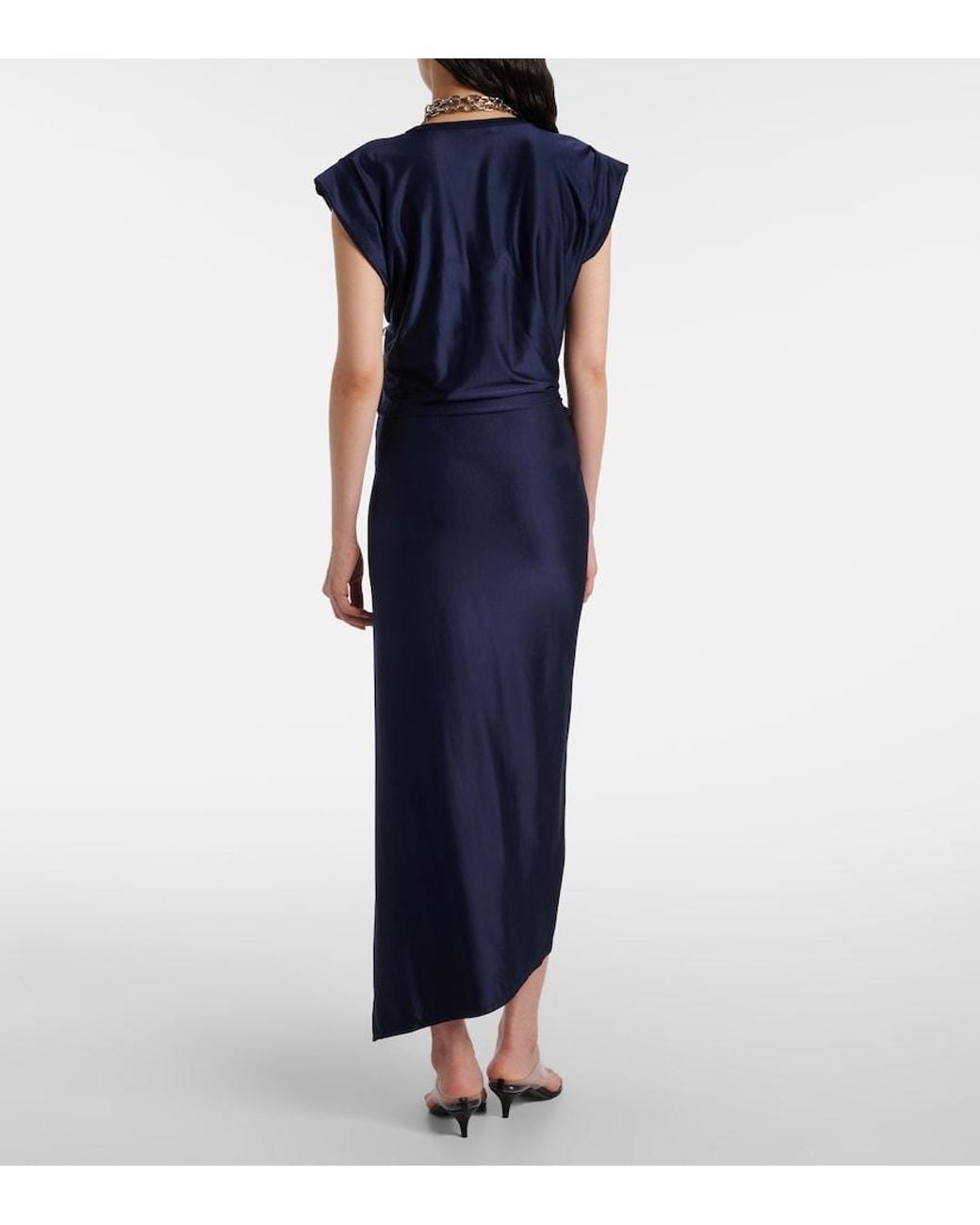 Rabanne Blue Draped Jersey Midi Dress