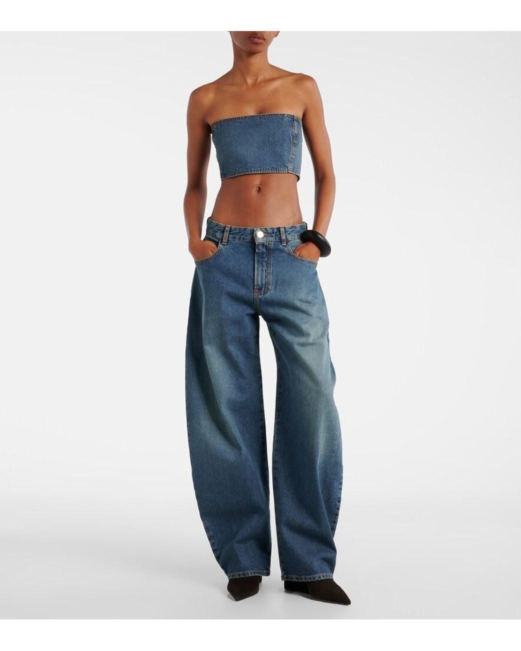 Alaïa Blue High-Rise Barrel-Leg Jeans