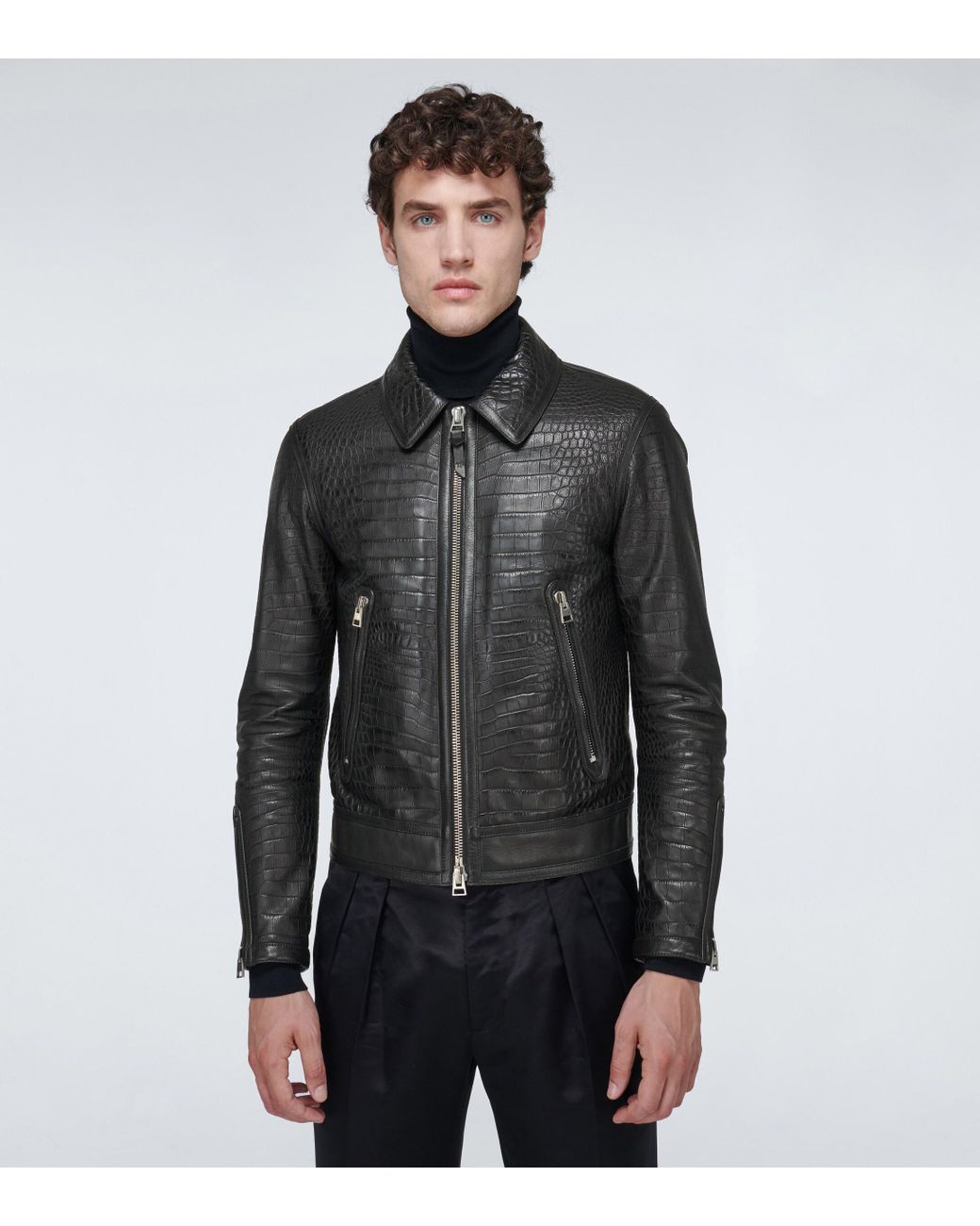 Tom Ford Crocodile Effect Leather Jacket in Black for Men | Lyst