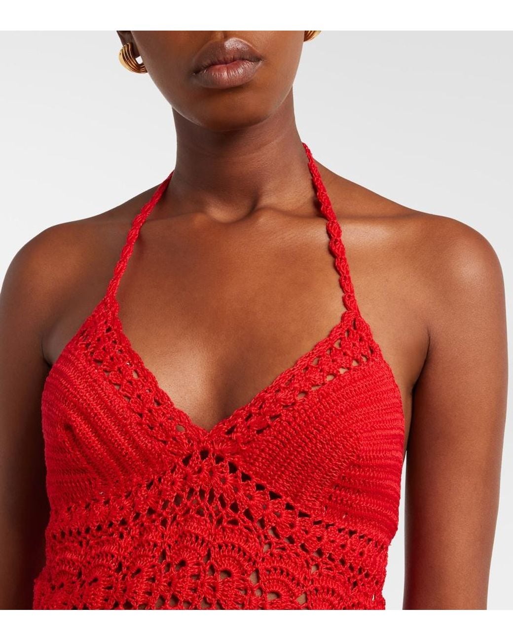 Anna Kosturova Red Filigree Crochet Cotton Minidress