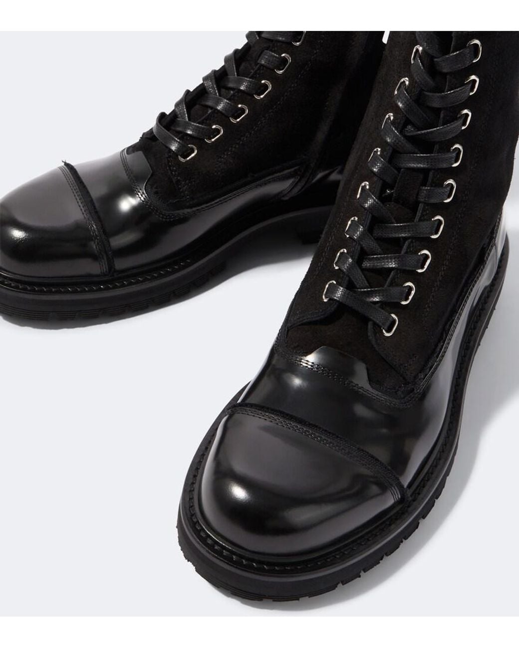 Dolce & Gabbana Black Suede And Leather Lace-Up Boots for men