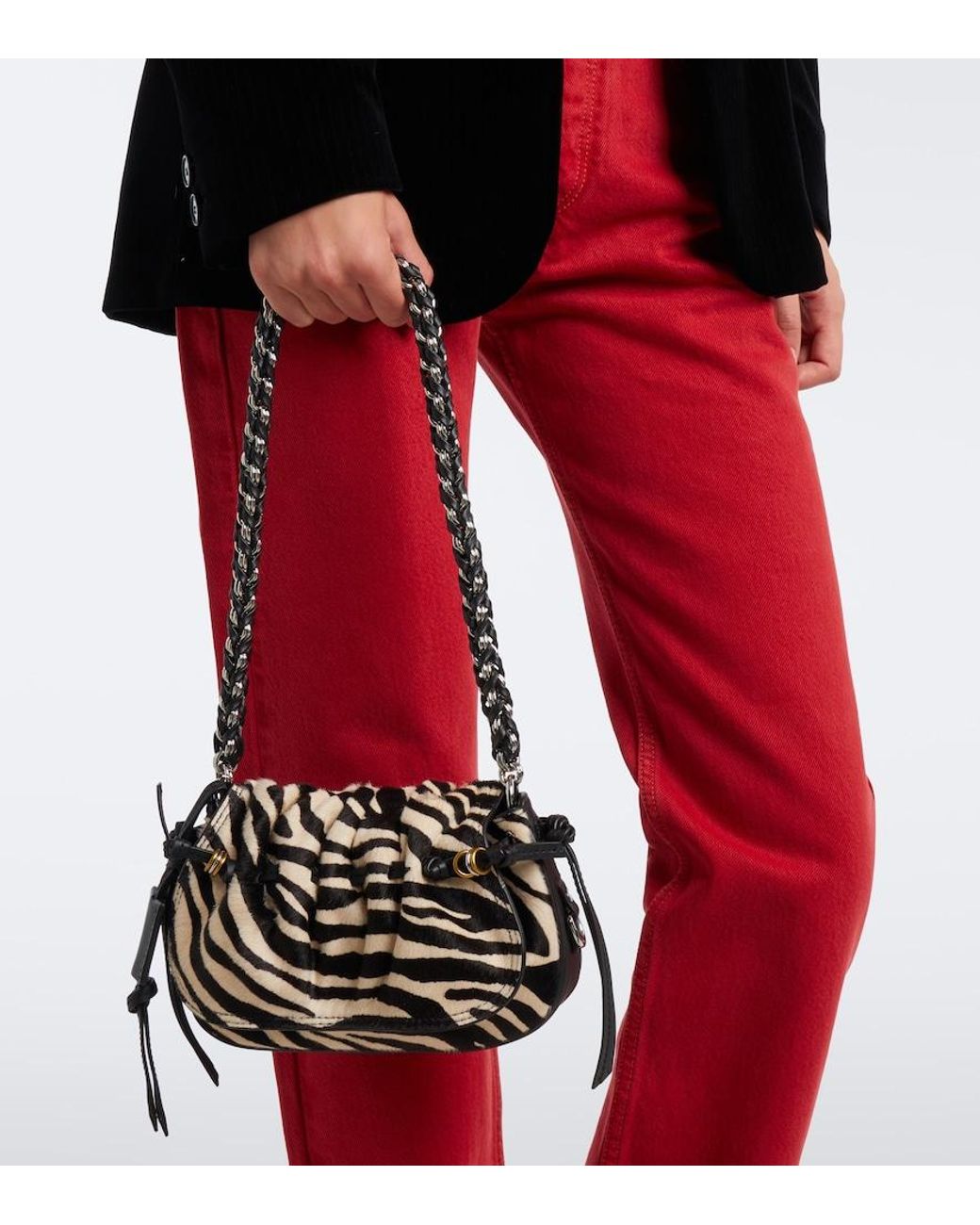 Isabel Marant Black Bolton Xs Calf Hair And Leather Shoulder Bag