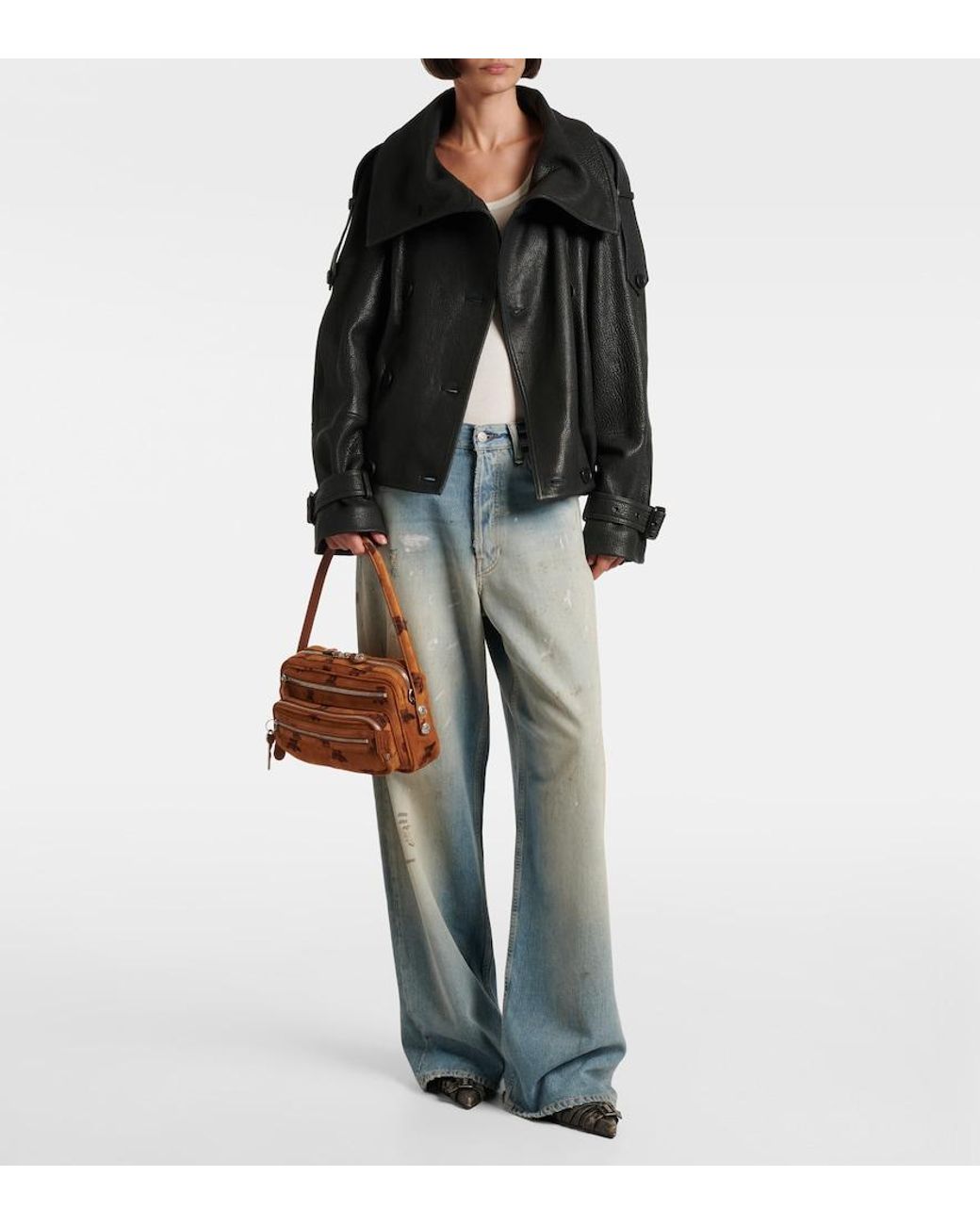 Acne Black Double-Breasted Leather Jacket