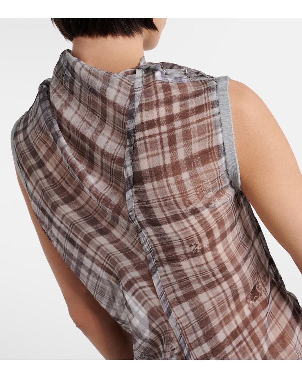 Acne Gray Dsaam Checked Draped Silk Midi Dress