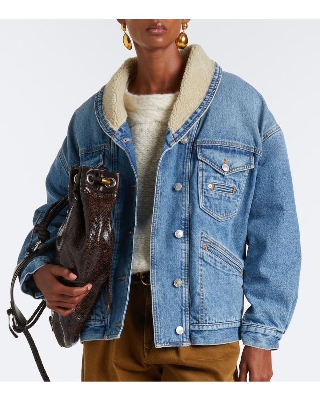 Isabel Marant Blue Pimia Fleece-Trimmed Denim Jacket