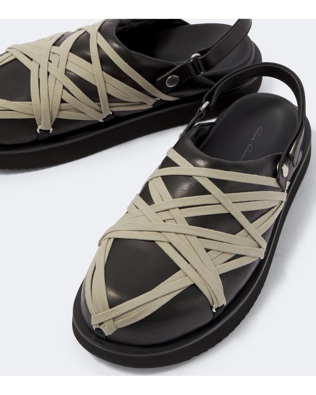 Rick Owens Black Megalace Leather Mules for men