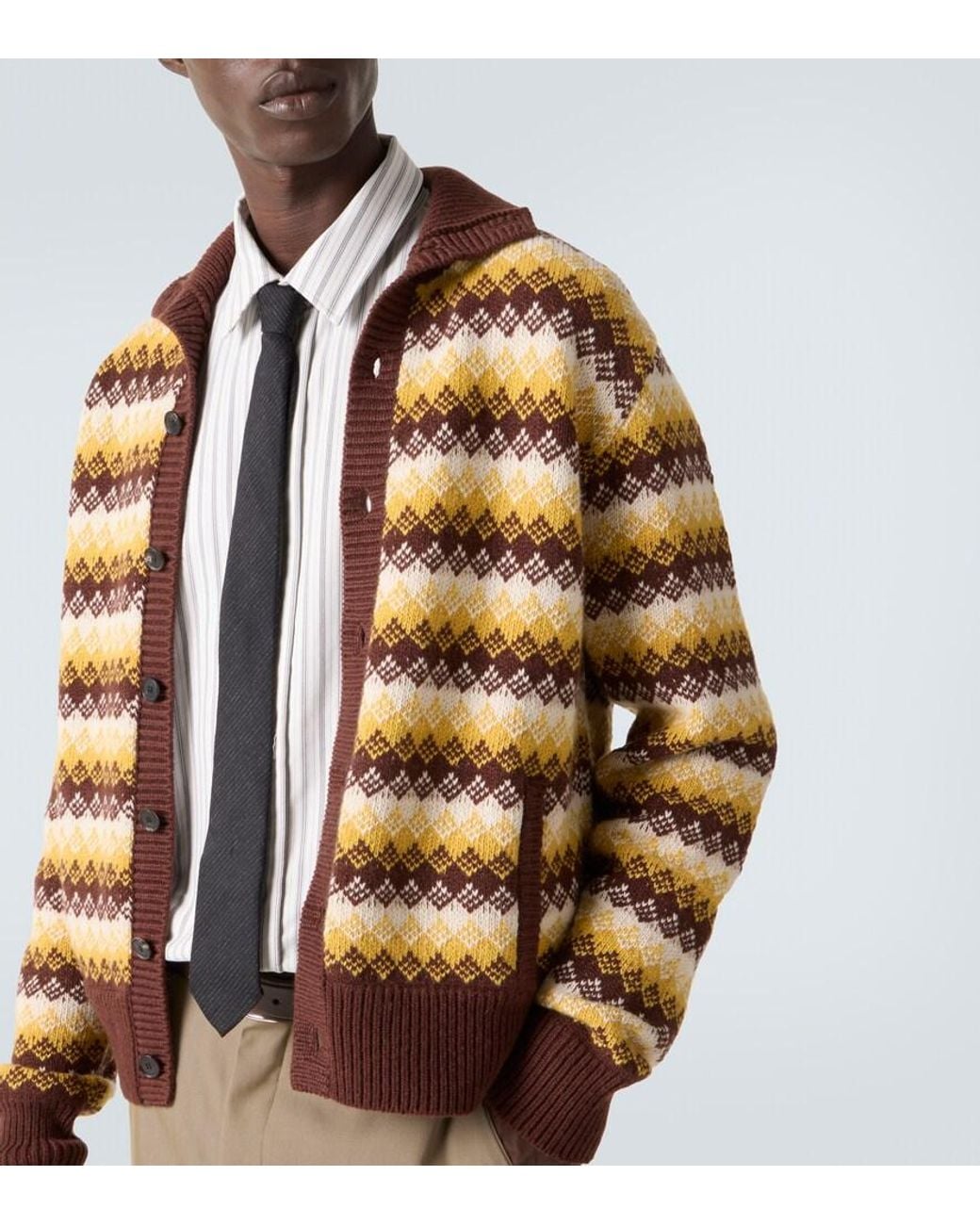 Auralee Orange Jacquard Cashmere And Wool Cardigan for men