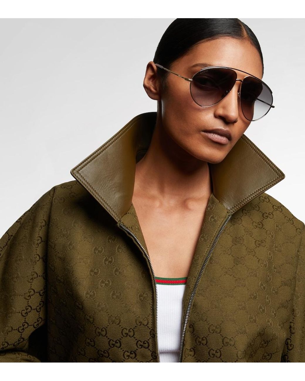 Gucci Gray Logo Aviator Sunglasses