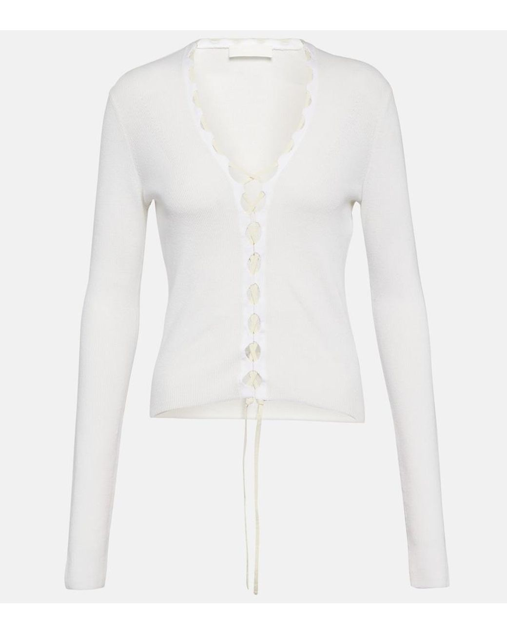 Dion Lee White Lace-Up Ribbed-Knit Cotton Cardigan