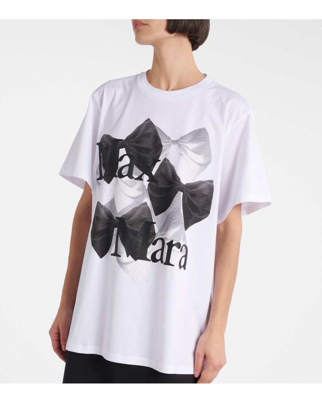 Max Mara White Bow-Print Cotton T-Shirt