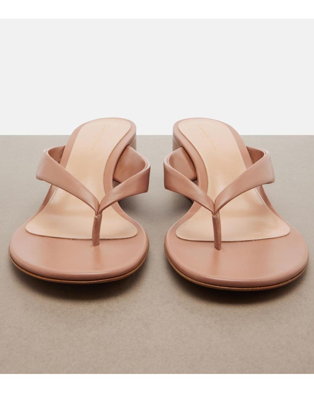 Gianvito Rossi Pink Leather Wedge Thong Sandals