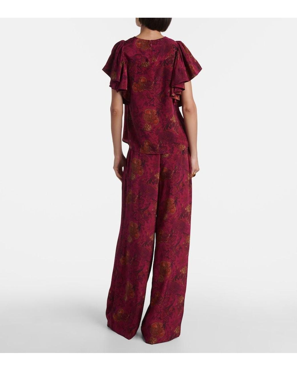 Ulla Johnson Red Lena Floral Silk Crepe De Chine Top