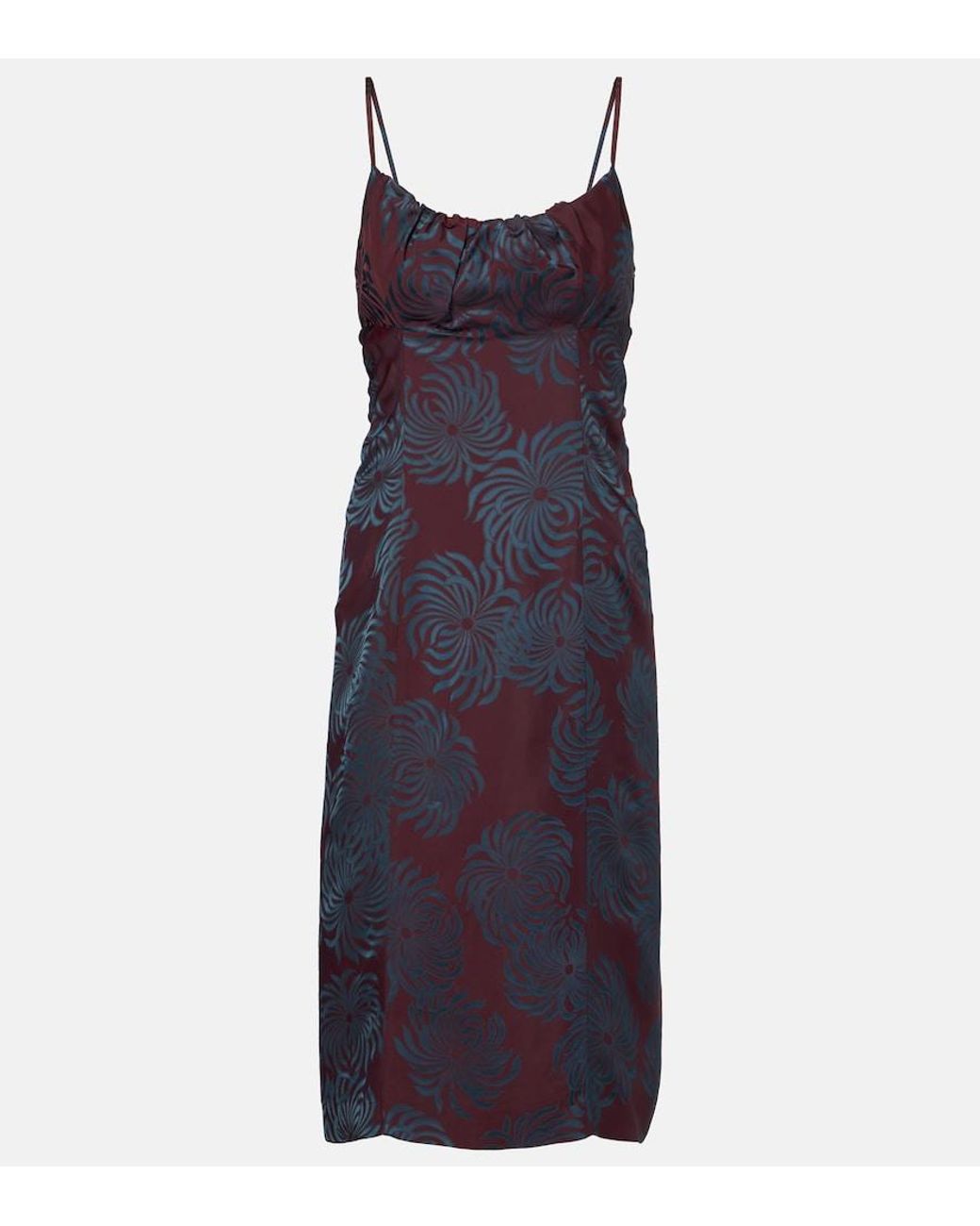 Dries Van Noten Blue Floral Jacquard Midi Dress