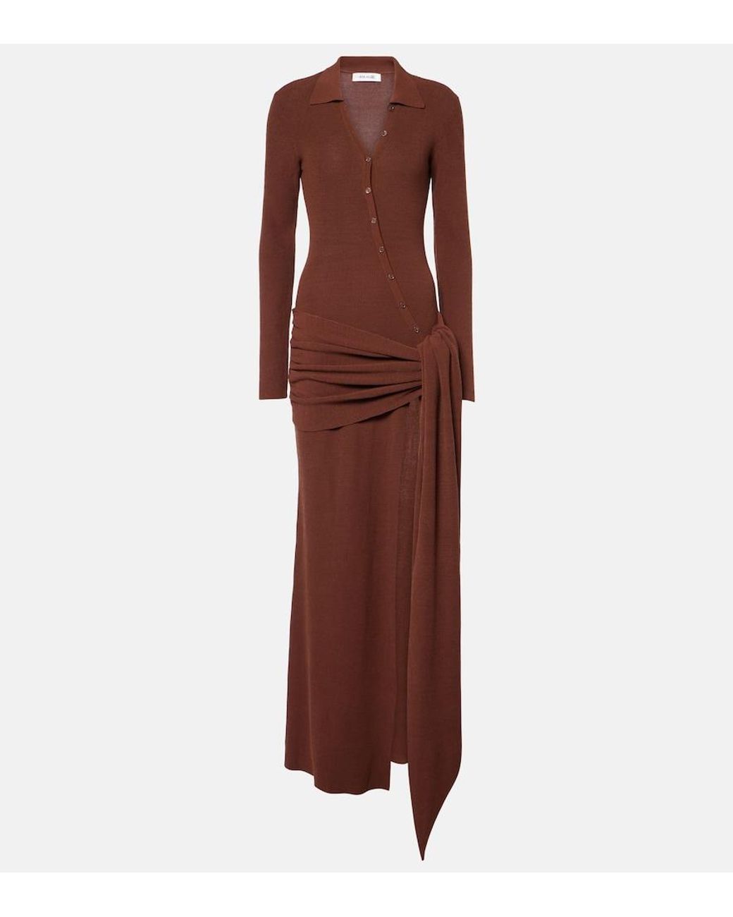AYA MUSE Brown Saros Draped Cotton-Blend Maxi Dress