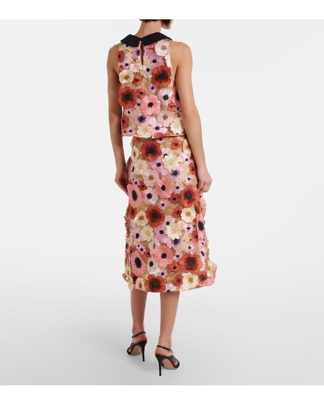 Dorothee Schumacher Red Blooming Meadow Floral-Applique Midi Skirt