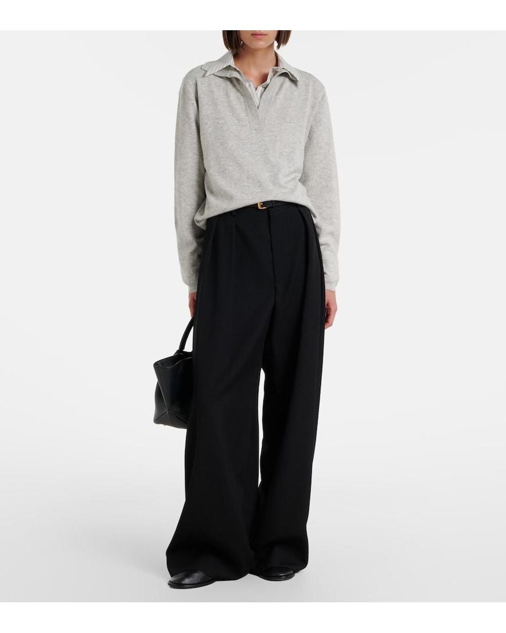 Jardin Des Orangers Gray Cotton And Cashmere Polo Sweater