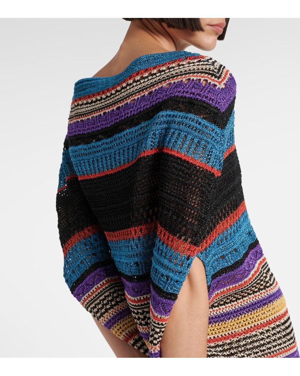 Valentino Garavani Blue Crochet Striped Lame Poncho