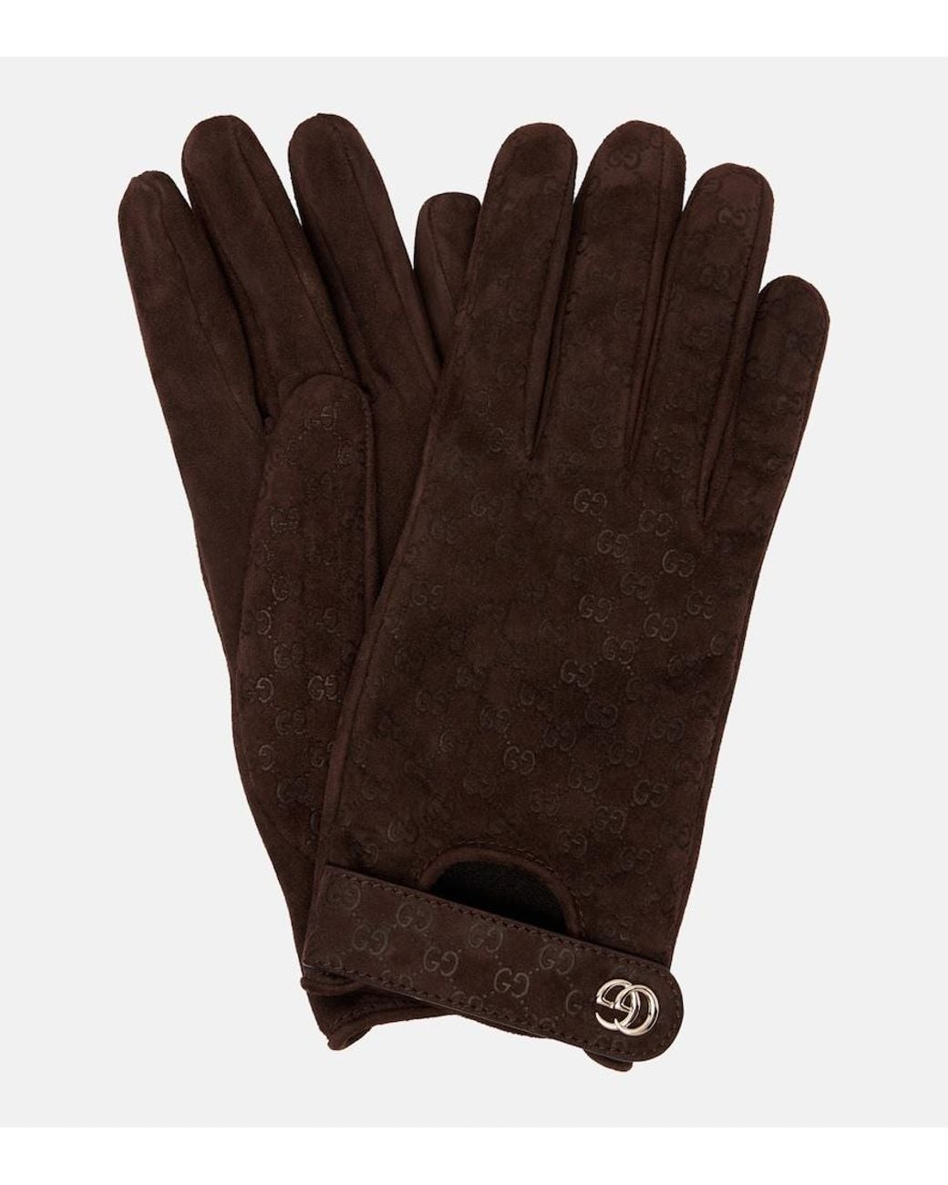 Gucci Brown Gg Jacquard Suede Gloves