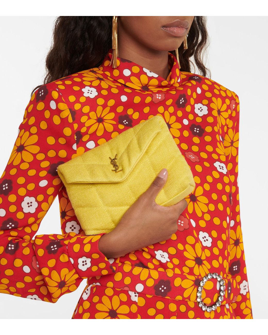 Saint Laurent Loulou Puffer Canvas Clutch in Yellow Lyst