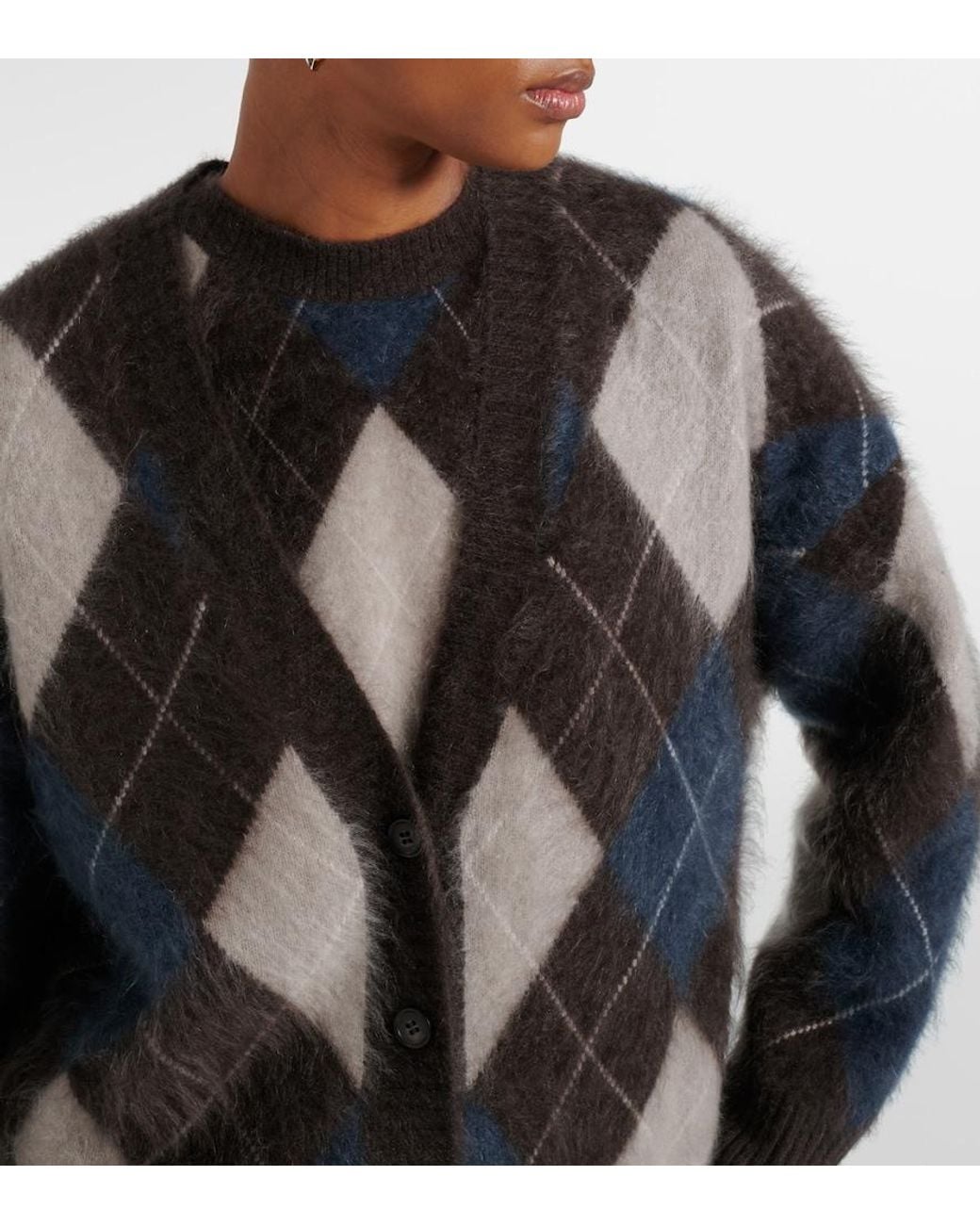 Lisa Yang Black Elaria Argyle Cashmere Cardigan