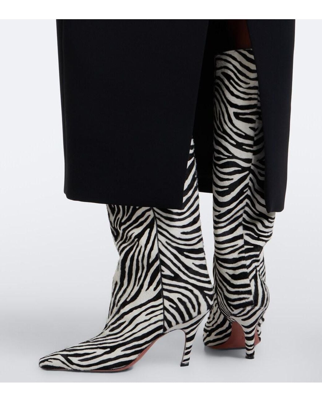 AMINA MUADDI White Mona Zebra-Print Calf Hair Knee-High Boots