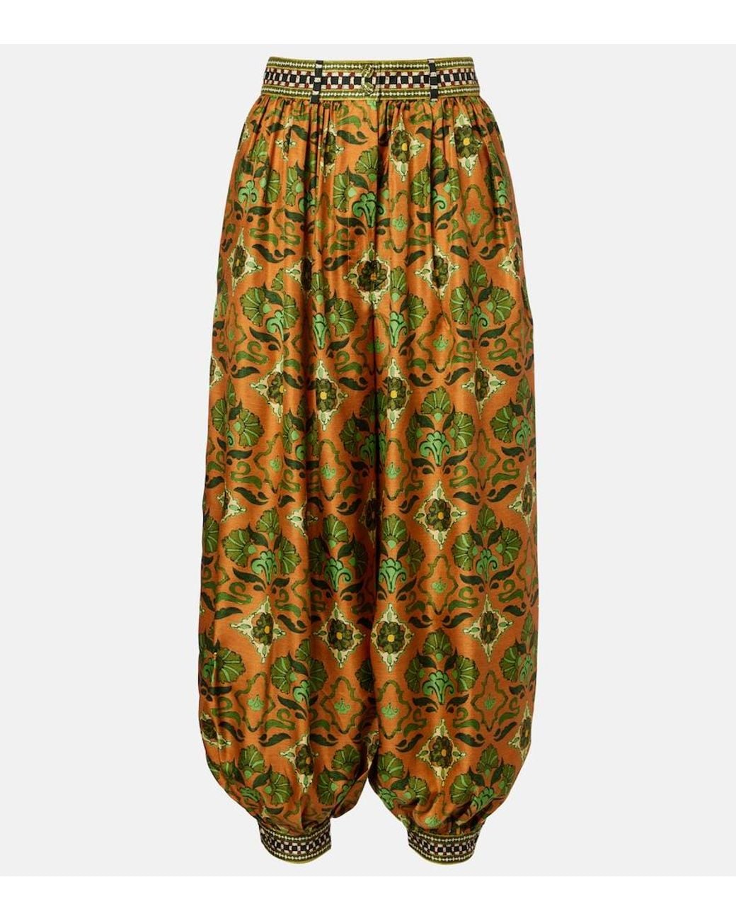 ALÉMAIS Metallic Cece Floral Silk Tapered Pants