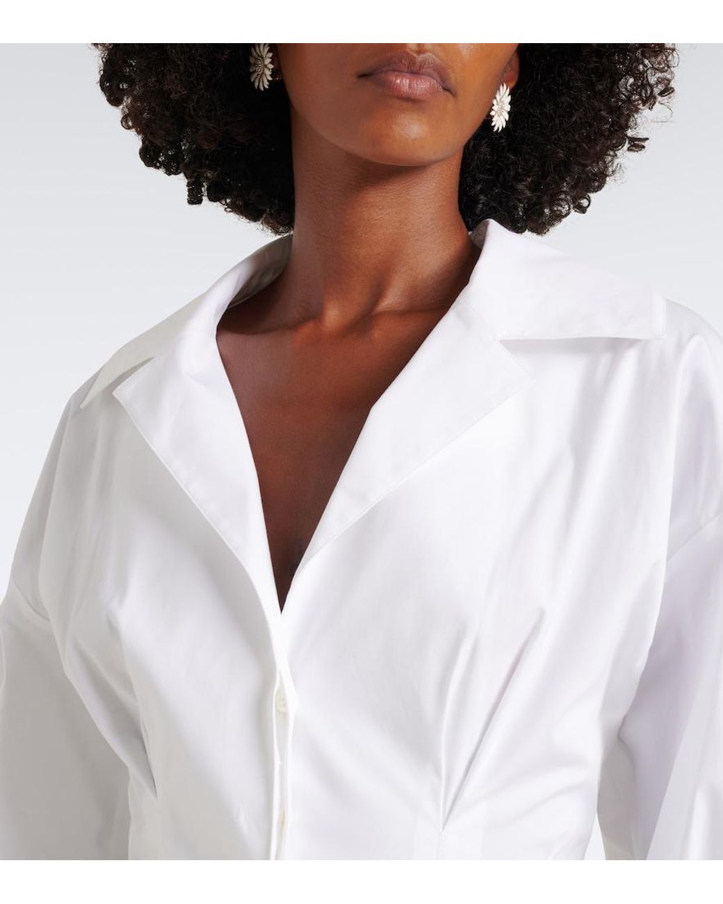 Carolina Herrera White Cotton-Blend Poplin Shirt