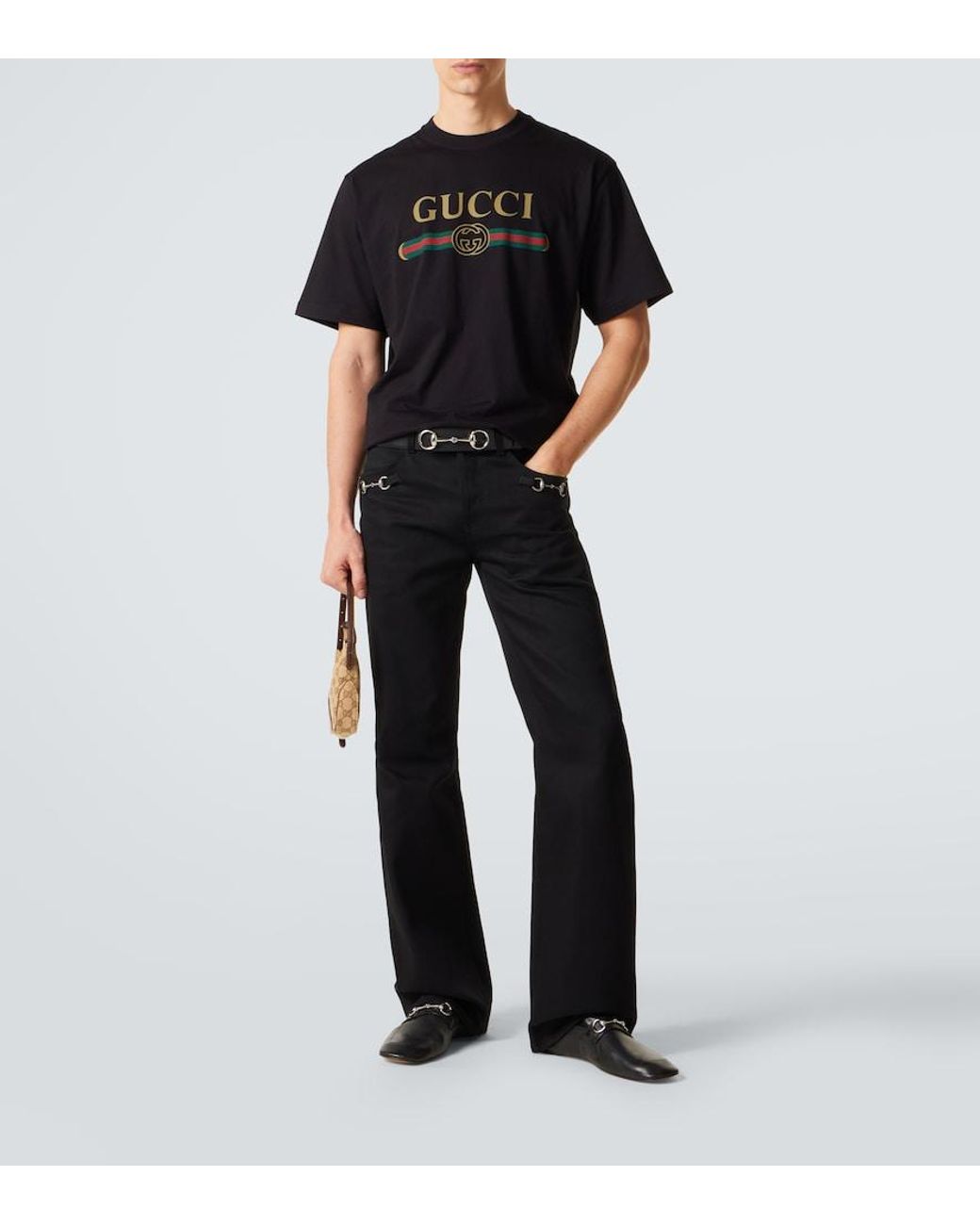 Gucci Black Logo Cotton And Silk Jersey T-Shirt for men