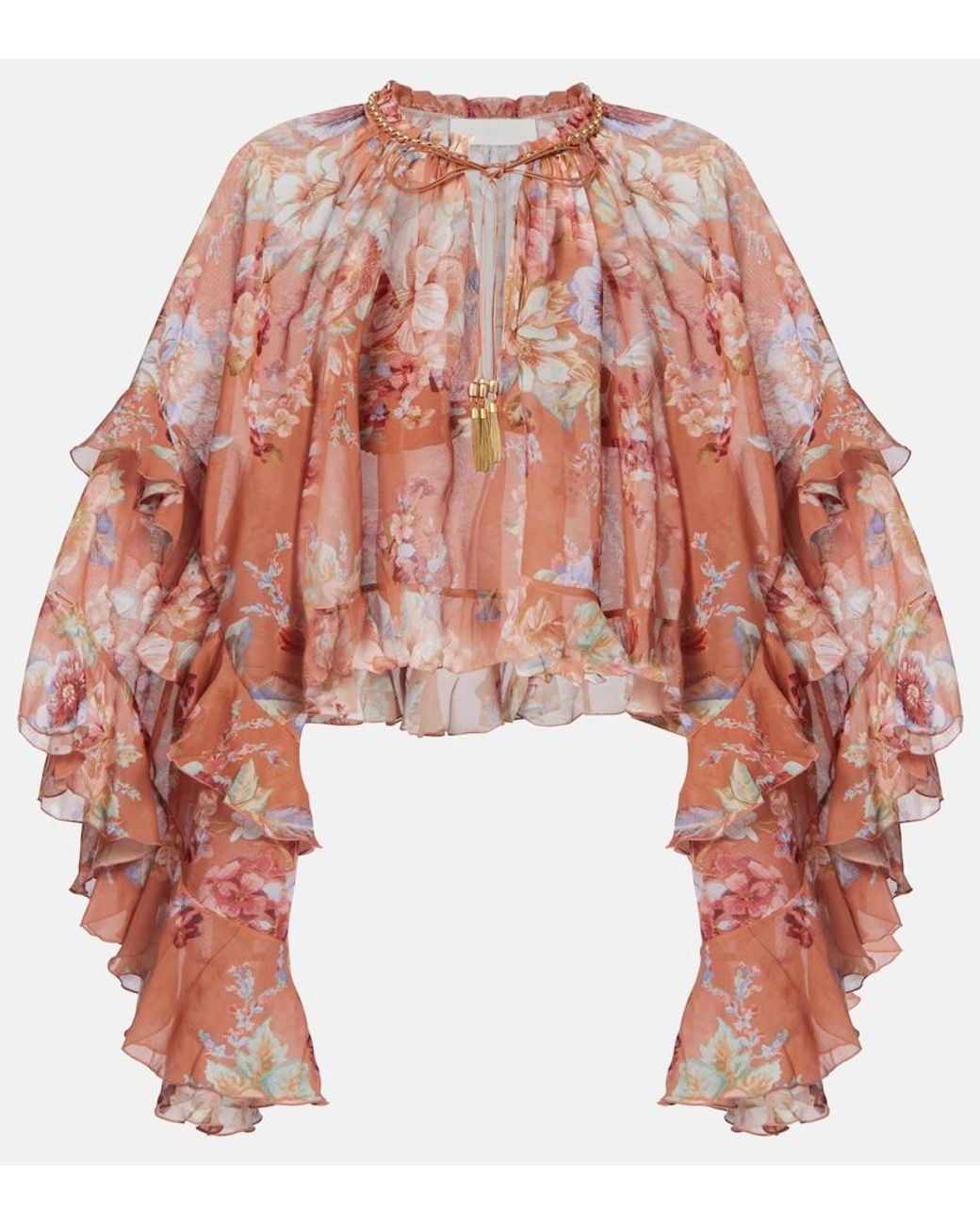 Zimmermann Red Awaken Floral Cotton And Silk Blouse