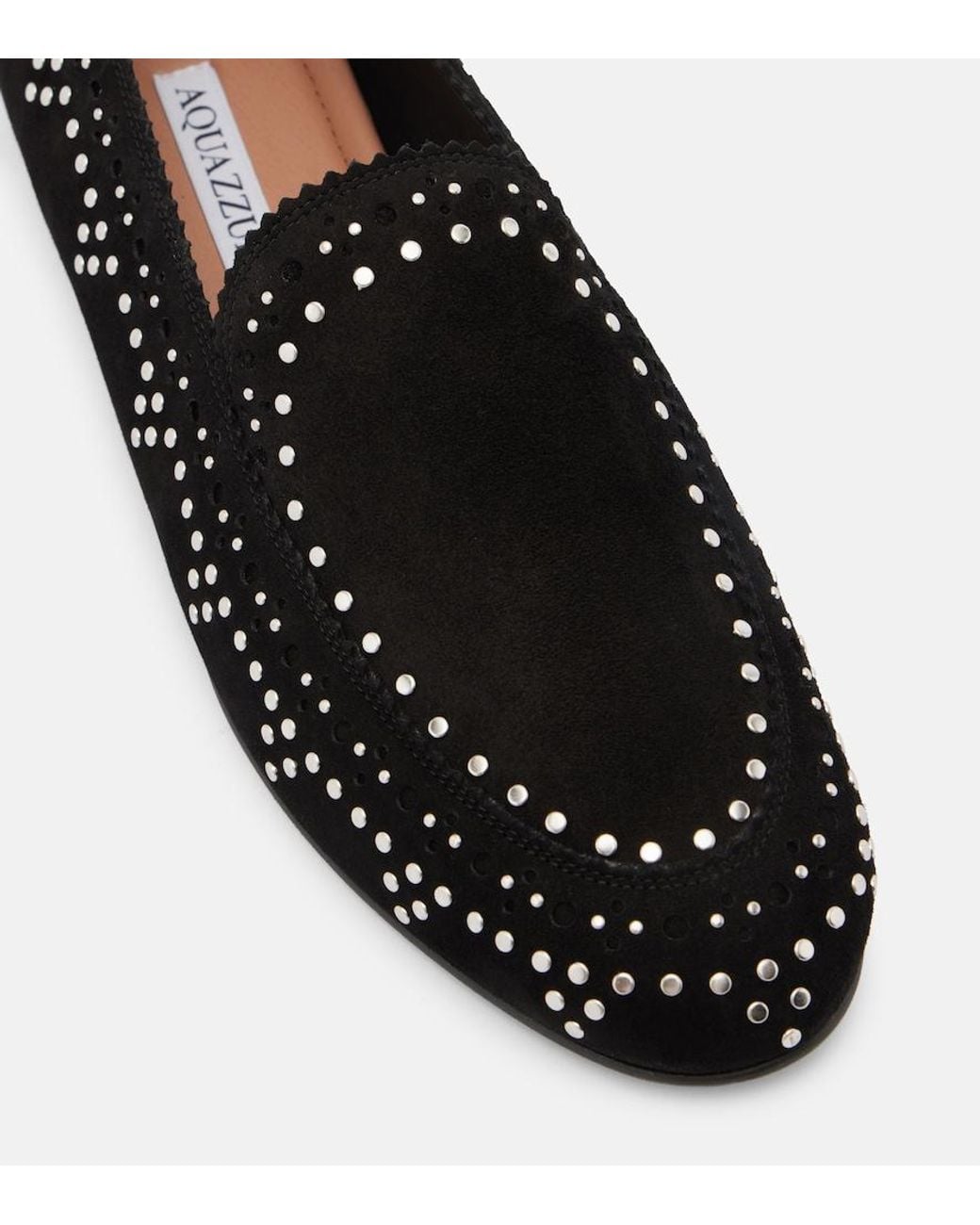 Aquazzura Black Skye Studded Suede Loafers