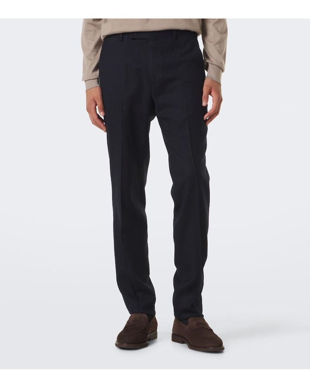 Zegna Blue Wool Slim Pants for men