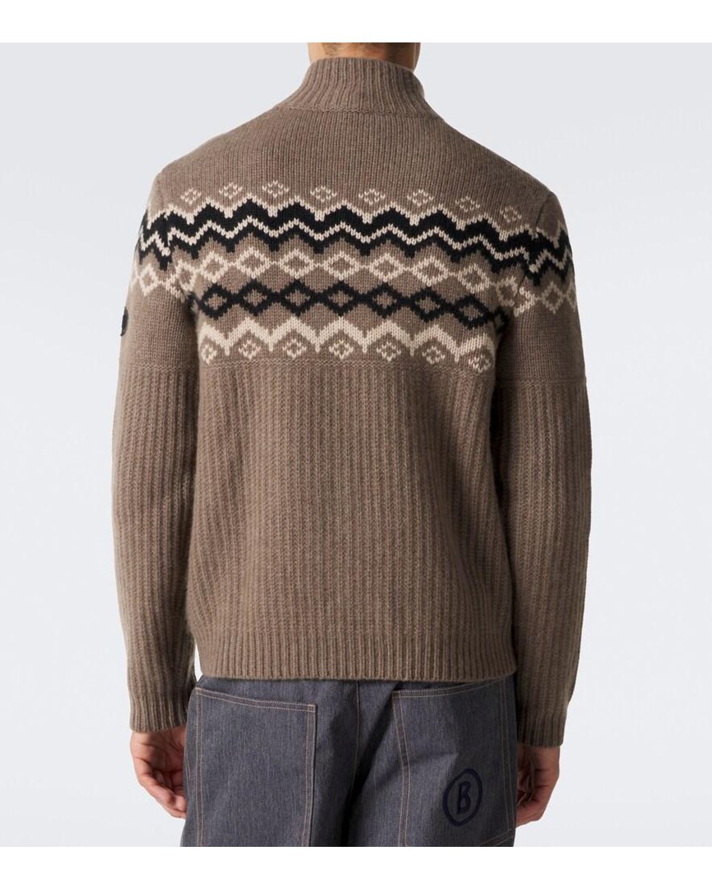 Bogner Brown Ludi Fair Isle Cashmere Half-Zip Sweater for men