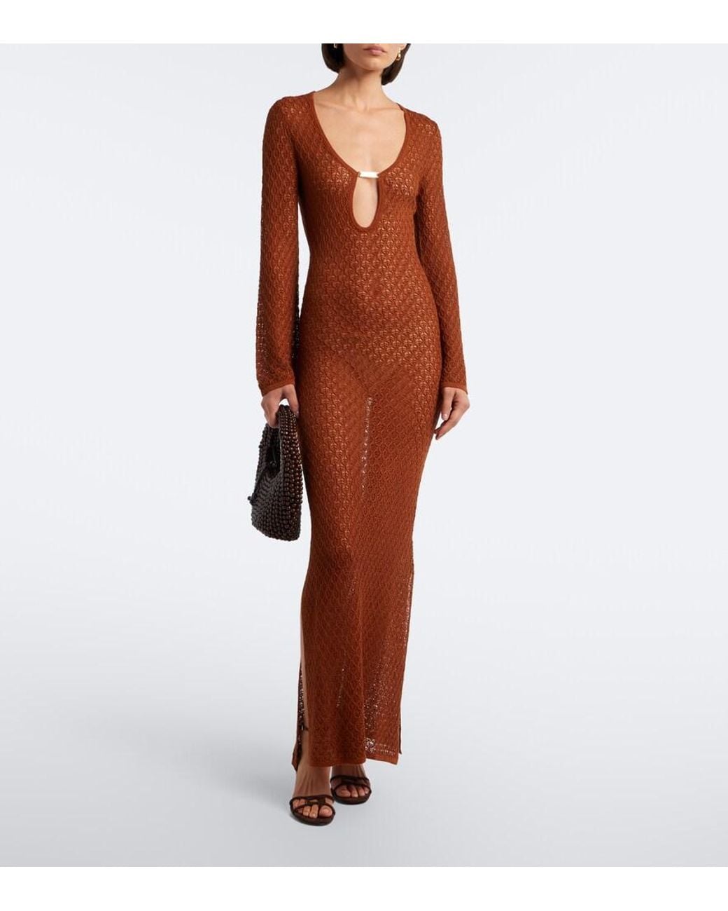Melissa Odabash Brown Casey Open-Knit Midi Dress