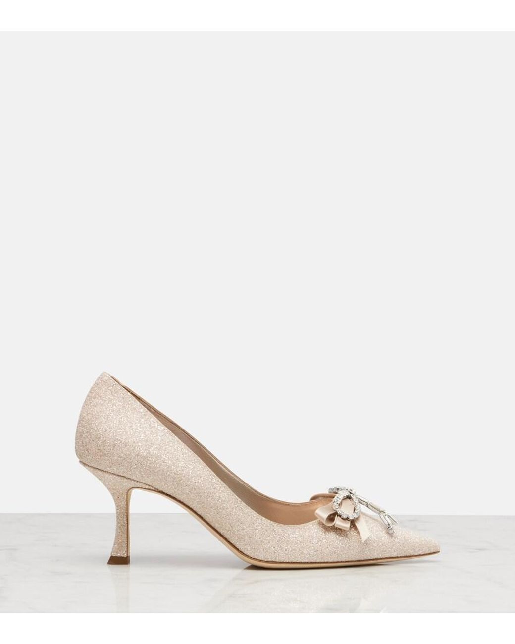 Jimmy Choo Natural Auria 70 Crystal-Embellished Glitter Pumps
