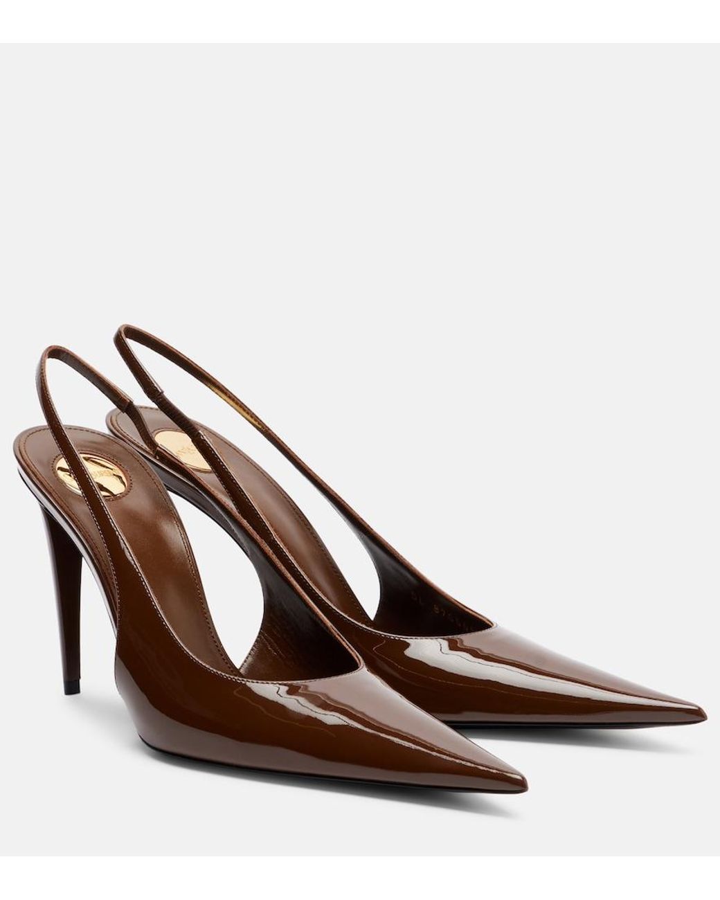 Saint Laurent Brown Guermantes Patent Leather Slingback Pumps